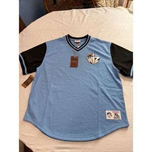 NWT Mitchell & Ness Sky Blue Sporting Kansas City Mesh V-Neck Shirt Size XL